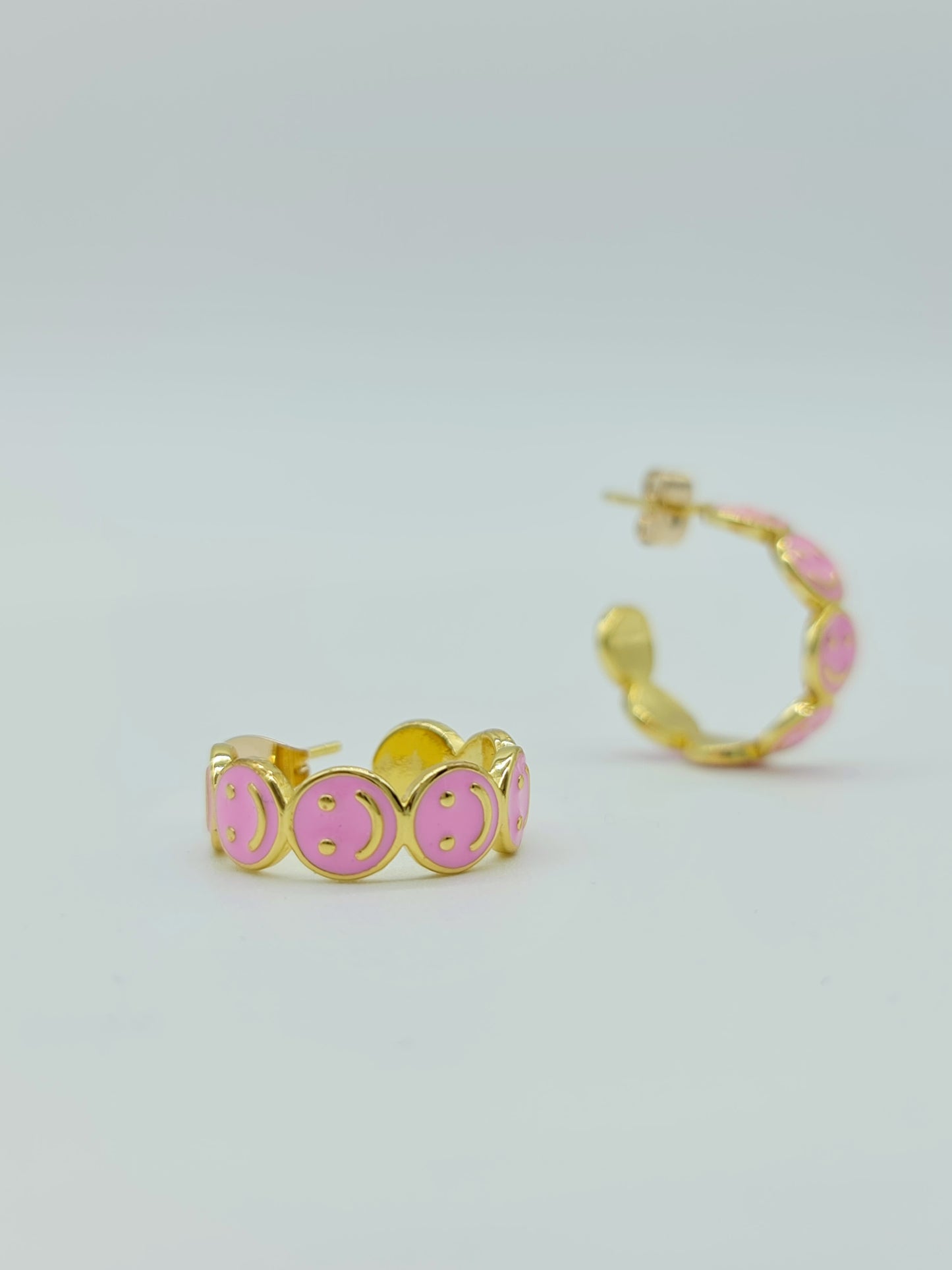 Aretes hoops happy faces pink